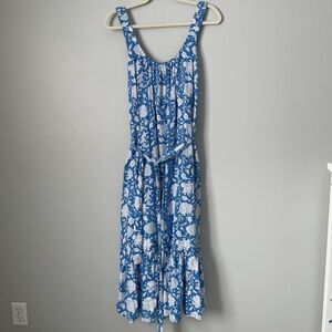WHISTLE Boutique Maxi Dress Floral Pattern Blue Flowy Strapless Women's Size 14